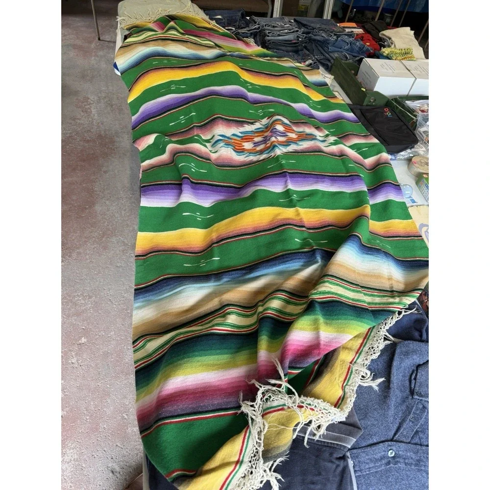 Vintage Mexican Serape Blanket Saltillo Style‎ Southwestern Throw 88x40